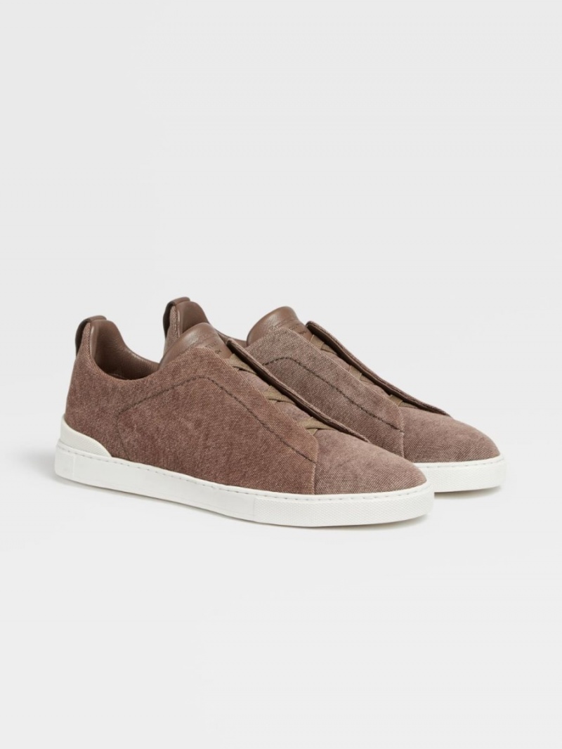 Brown Zegna Canvas Triple Stitch Sneakers | AJCGMNX-39