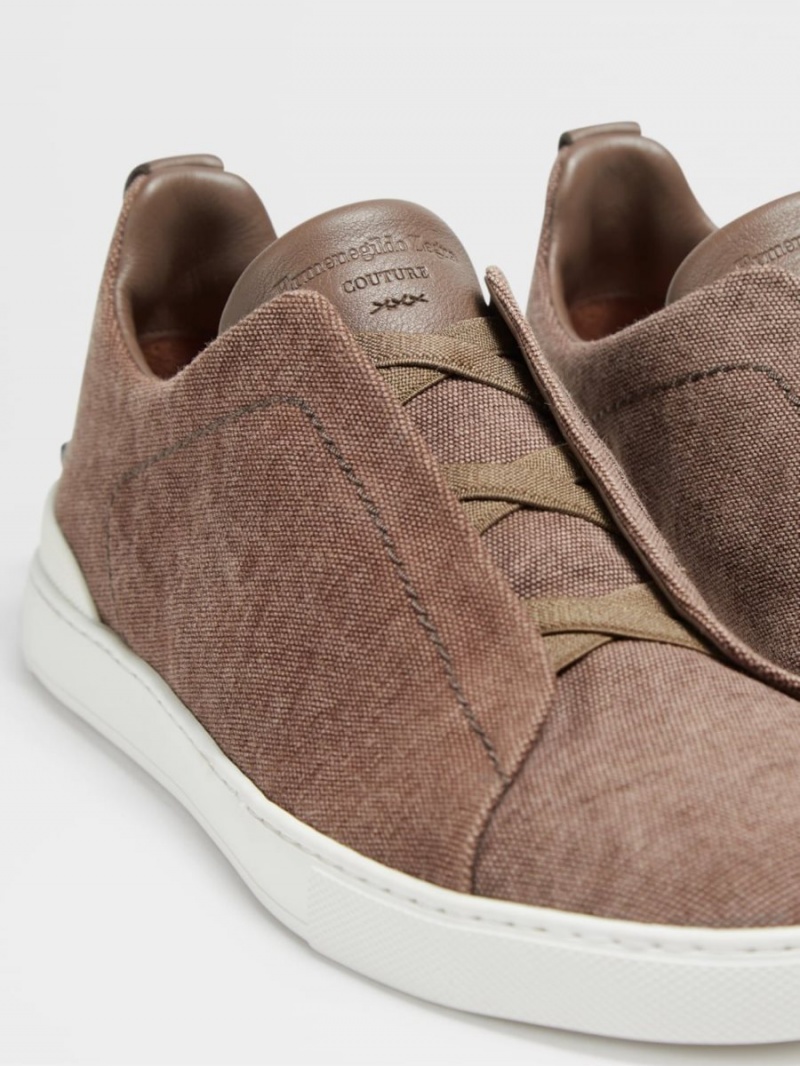 Brown Zegna Canvas Triple Stitch Sneakers | AJCGMNX-39