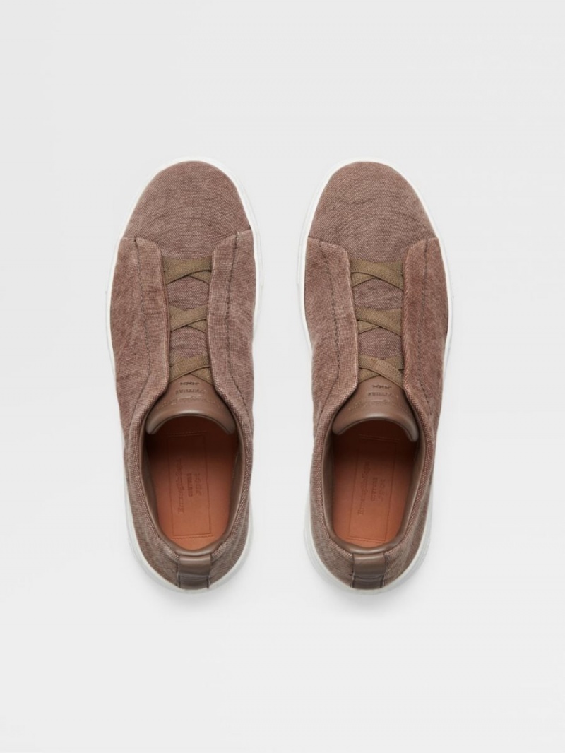 Brown Zegna Canvas Triple Stitch Sneakers | AJCGMNX-39