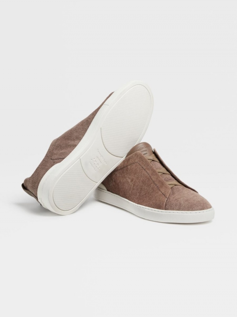 Brown Zegna Canvas Triple Stitch Sneakers | AJCGMNX-39