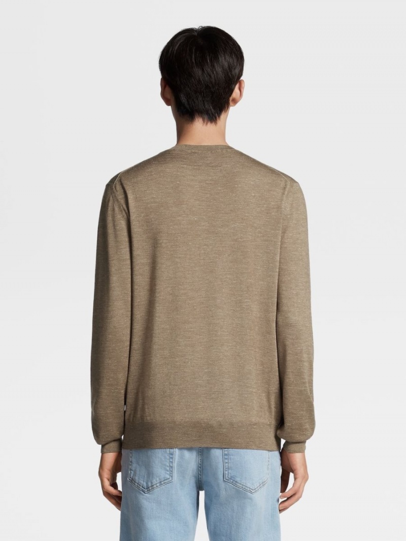 Brown Zegna Silk Cashmere And Linen Knit Crewneck | CIYLJDU-51