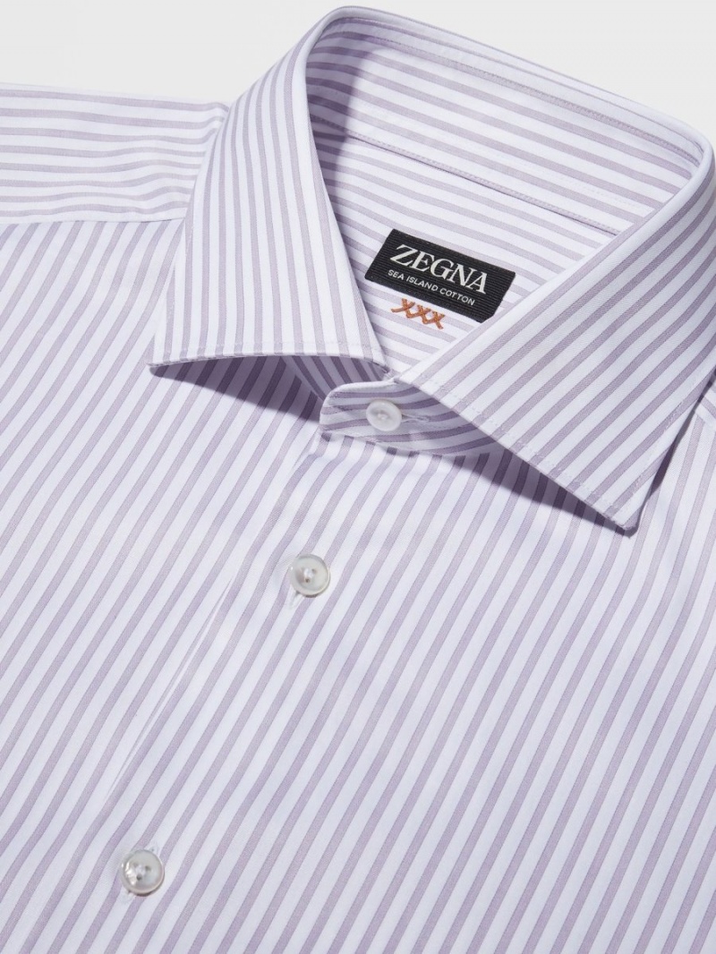 Burgundy / White Zegna Striped Sea Island Cotton Shirt | UYQMHED-91