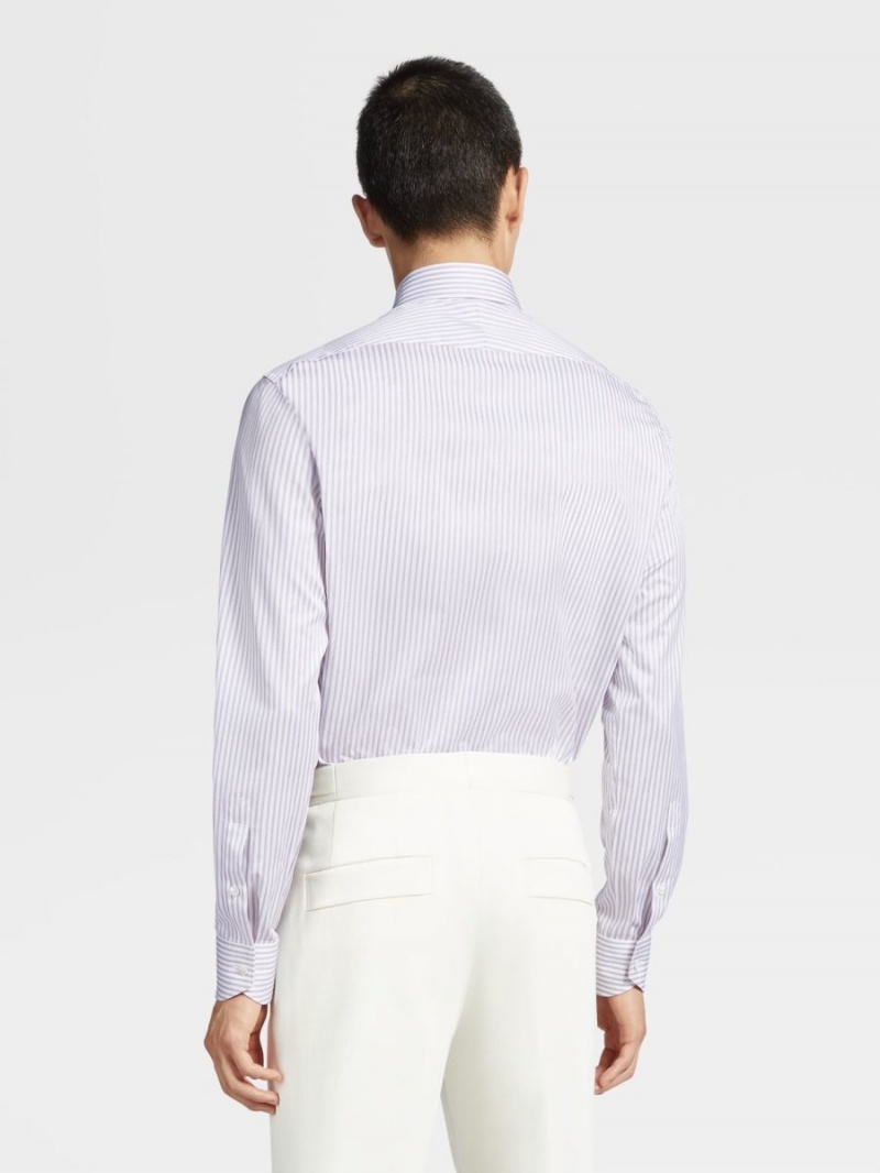 Burgundy / White Zegna Striped Sea Island Cotton Shirt | UYQMHED-91