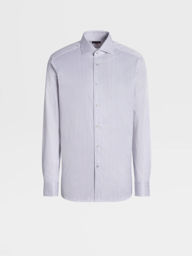 Burgundy / White Zegna Striped Sea Island Cotton Shirt | UYQMHED-91