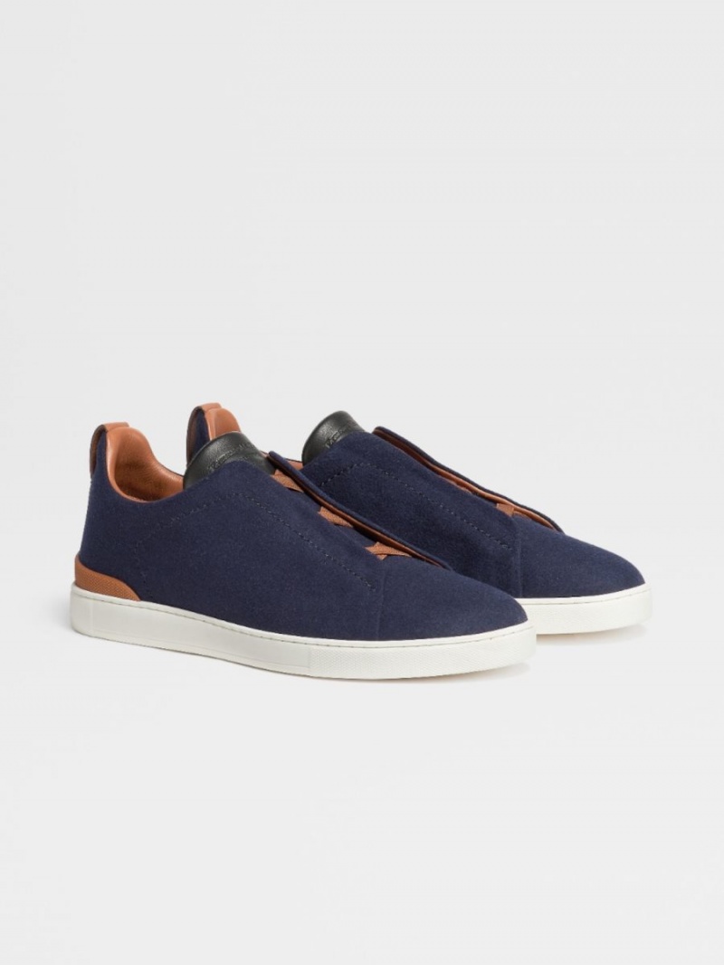 Dark Blue Zegna 14milmil14 Wool #usetheexisting Triple Stitch Sneaker | KZCFIYS-67