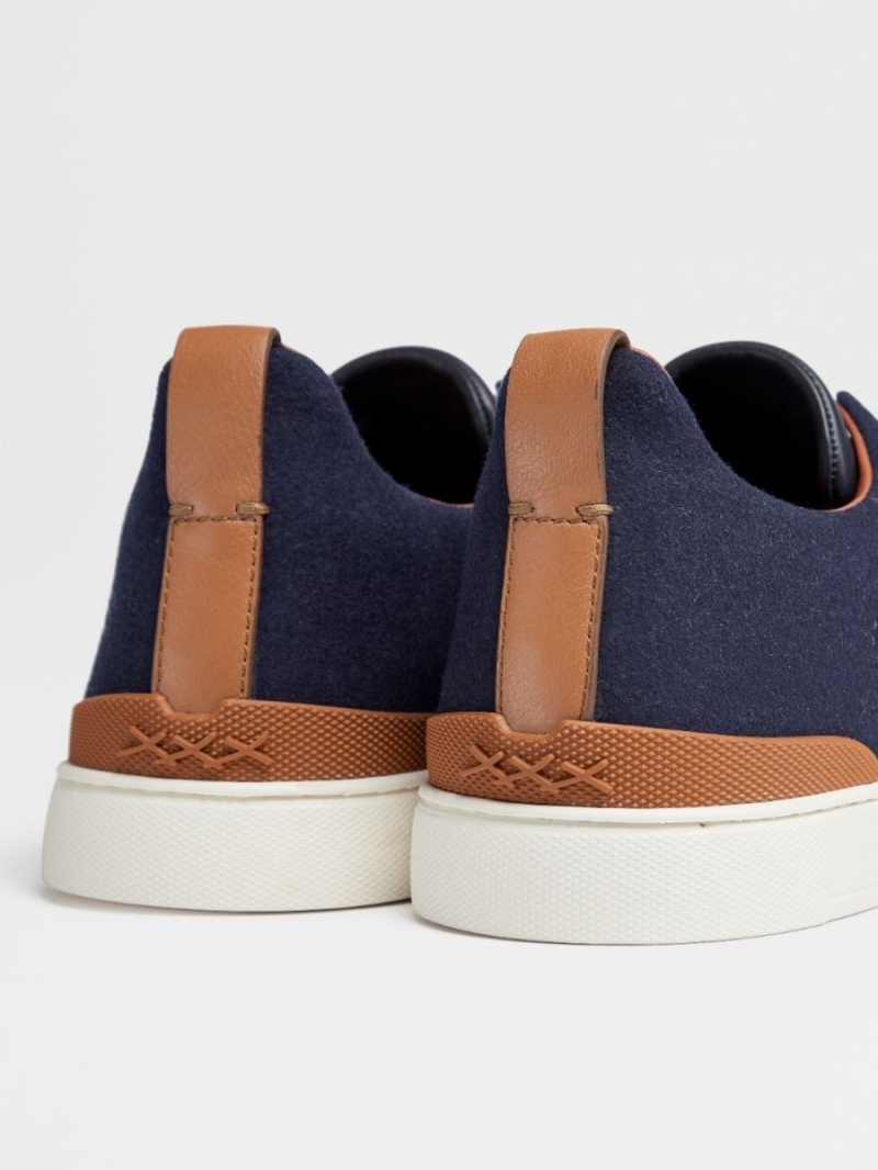 Dark Blue Zegna 14milmil14 Wool #usetheexisting Triple Stitch Sneaker | KZCFIYS-67