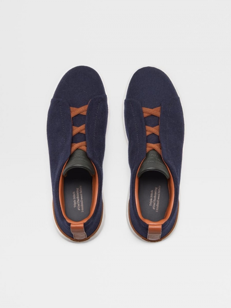 Dark Blue Zegna 14milmil14 Wool #usetheexisting Triple Stitch Sneaker | KZCFIYS-67