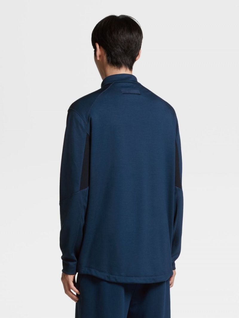 Dark Blue Zegna High Performance Wool Mock Neck Sweater | GSWFMXV-08