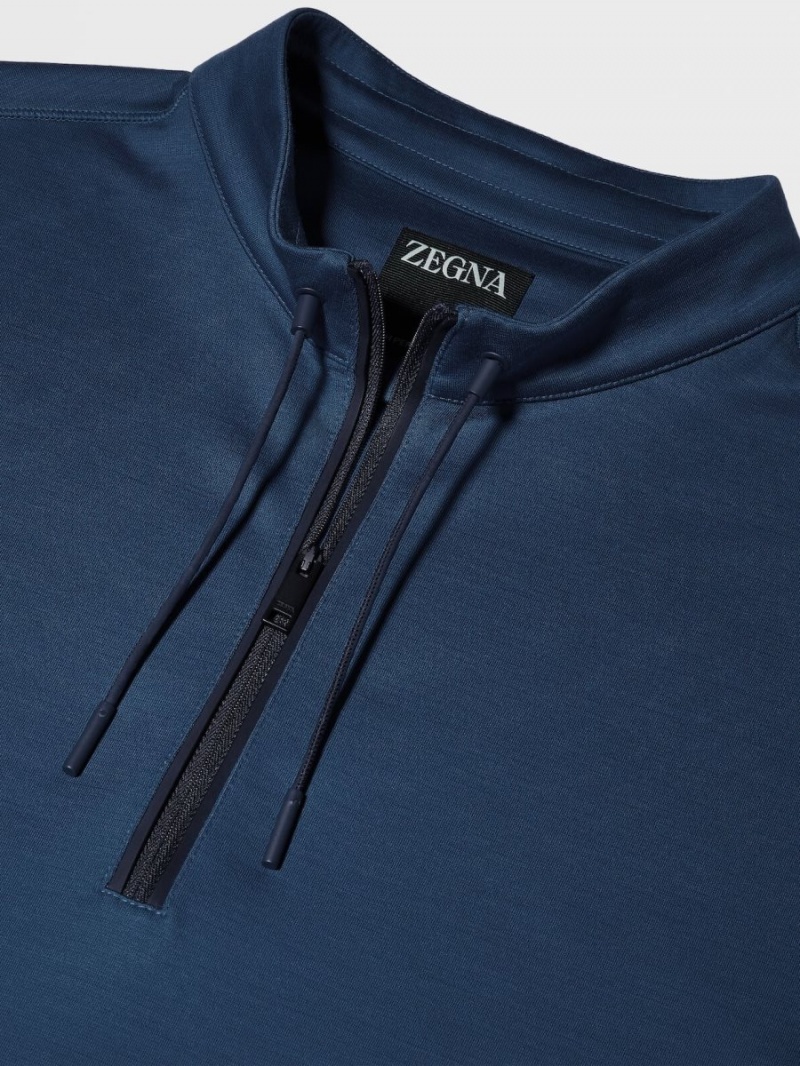 Dark Blue Zegna High Performance Wool Mock Neck Sweater | GSWFMXV-08