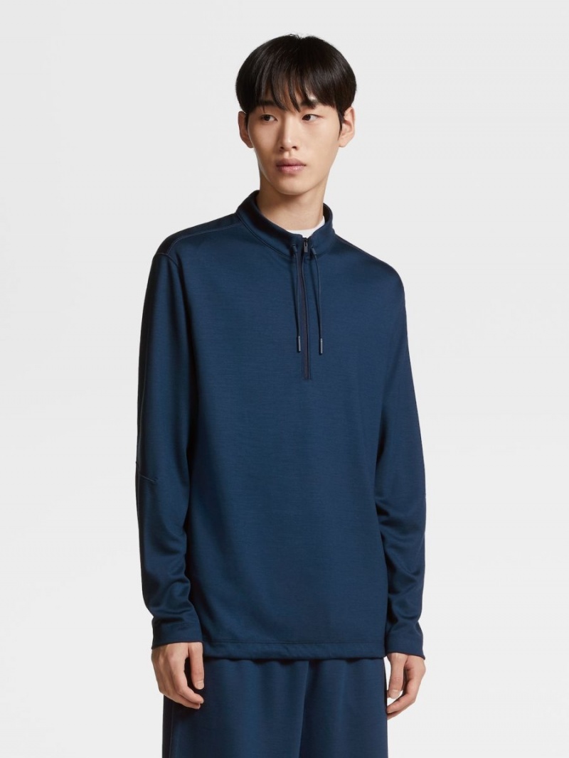 Dark Blue Zegna High Performance Wool Mock Neck Sweater | GSWFMXV-08