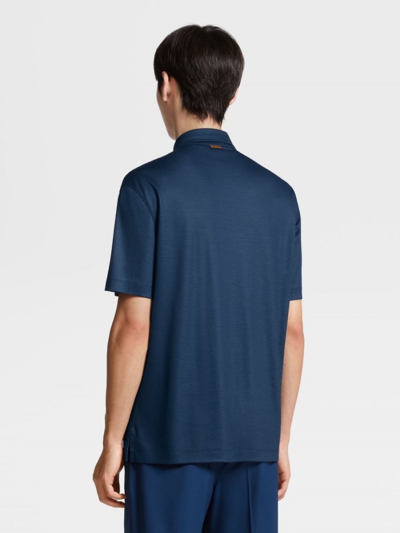 Dark Blue Zegna High Performance Wool Polo Shirt | JEUVQWN-64