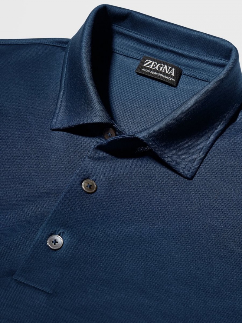 Dark Blue Zegna High Performance Wool Polo Shirt | JEUVQWN-64