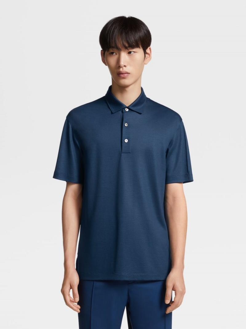 Dark Blue Zegna High Performance Wool Polo Shirt | JEUVQWN-64