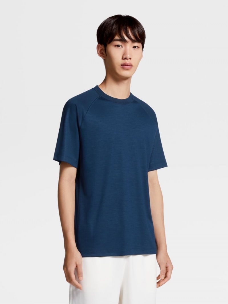 Dark Blue Zegna High Performance Wool T-shirt | VLPBWJD-70