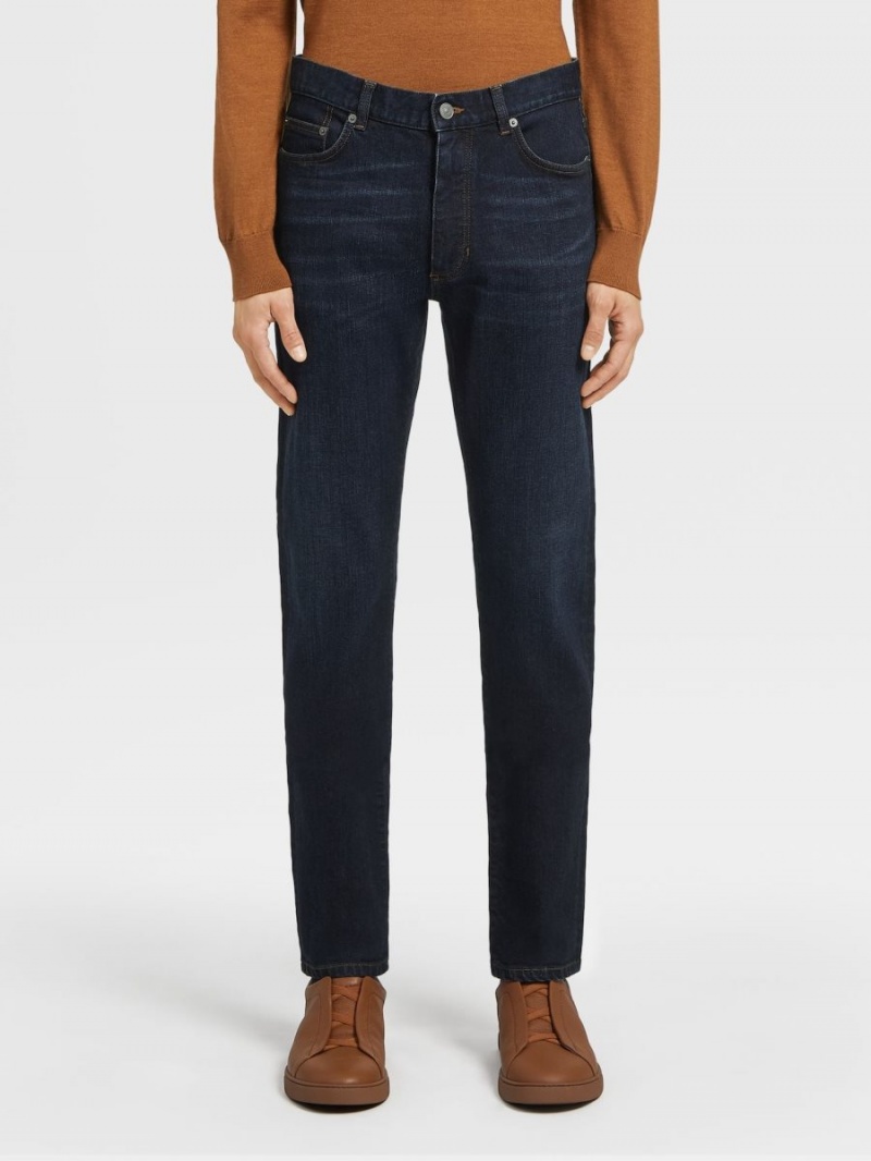 Dark Blue Zegna Rinse-washed Stretch Cotton Roccia Jeans | TVQRODJ-08