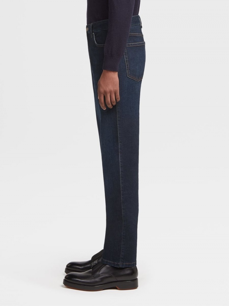 Dark Blue Zegna Stone-washed Cotton Roccia Jeans | XKHZQJM-45