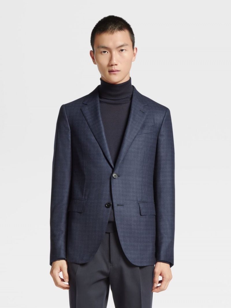 Dark Blue / Burgundy Zegna 15milmil15 Wool Jacket | QFNIVGW-71