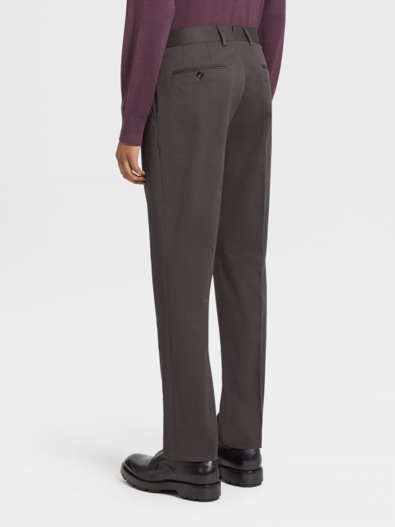 Dark Brown Zegna Comfort Cotton Pants | YJUMLKV-59