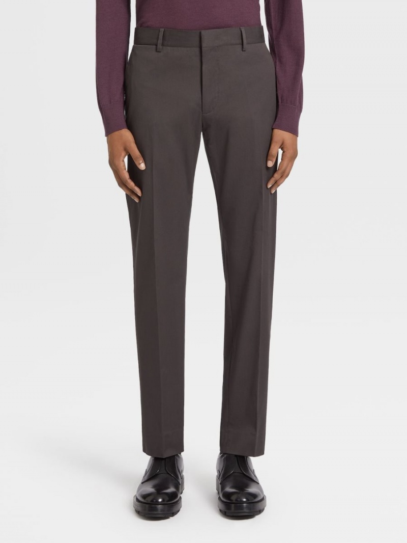 Dark Brown Zegna Comfort Cotton Pants | YJUMLKV-59