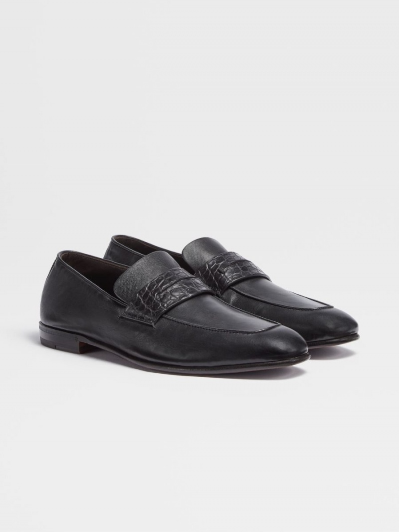 Dark Brown Zegna Nappa And Alligator L'Asola Loafers | ALHMKQU-14