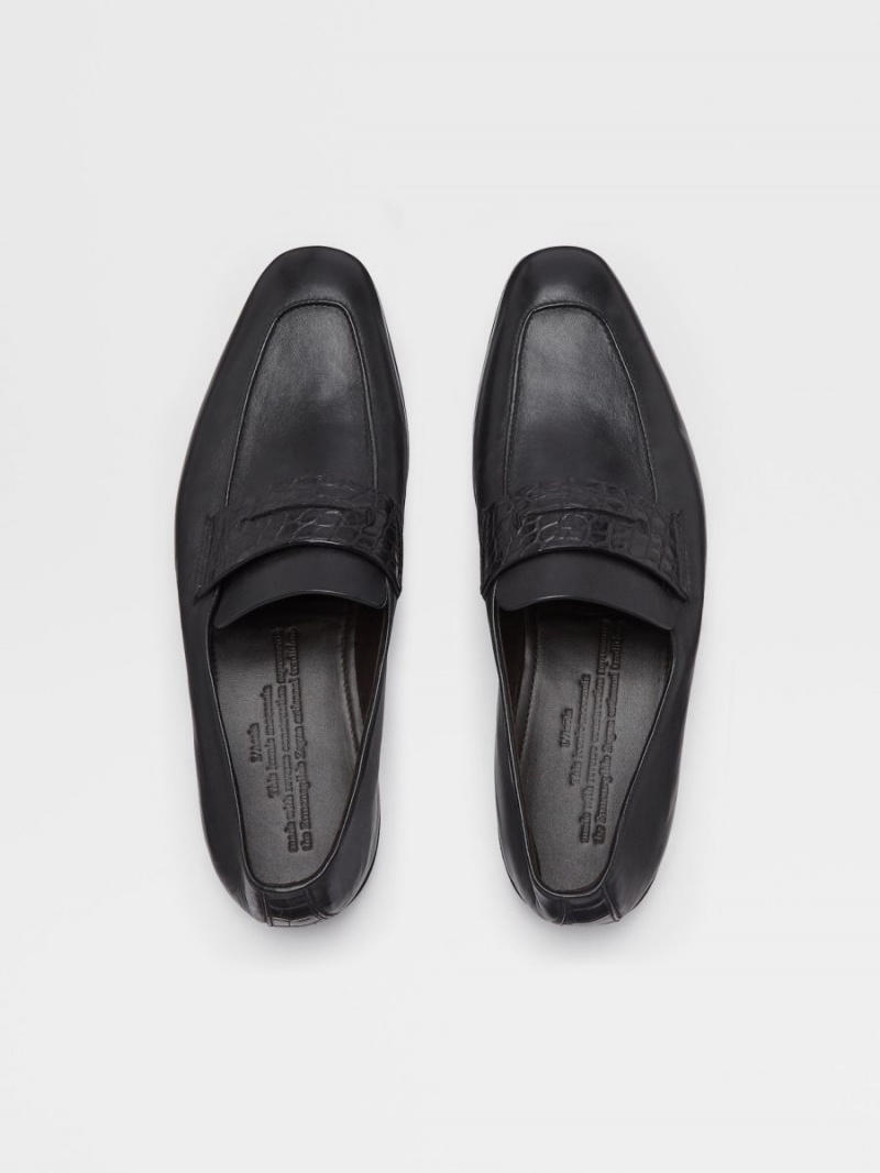 Dark Brown Zegna Nappa And Alligator L'Asola Loafers | ALHMKQU-14