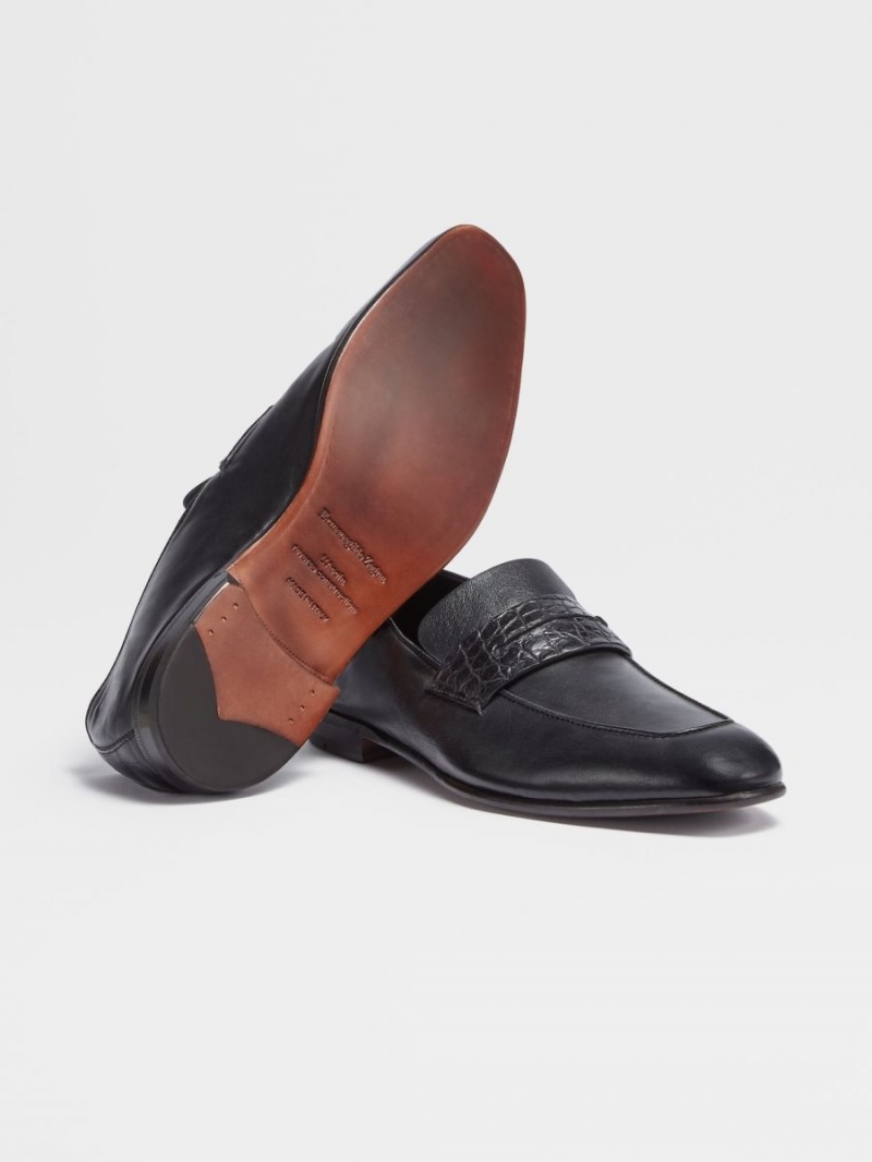 Dark Brown Zegna Nappa And Alligator L\'Asola Loafers | ALHMKQU-14