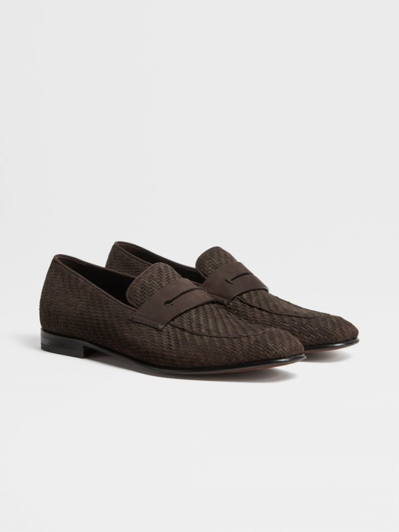 Dark Brown Zegna Pelletessuta Nubuck L'Asola Loafers | AUPVSXG-14