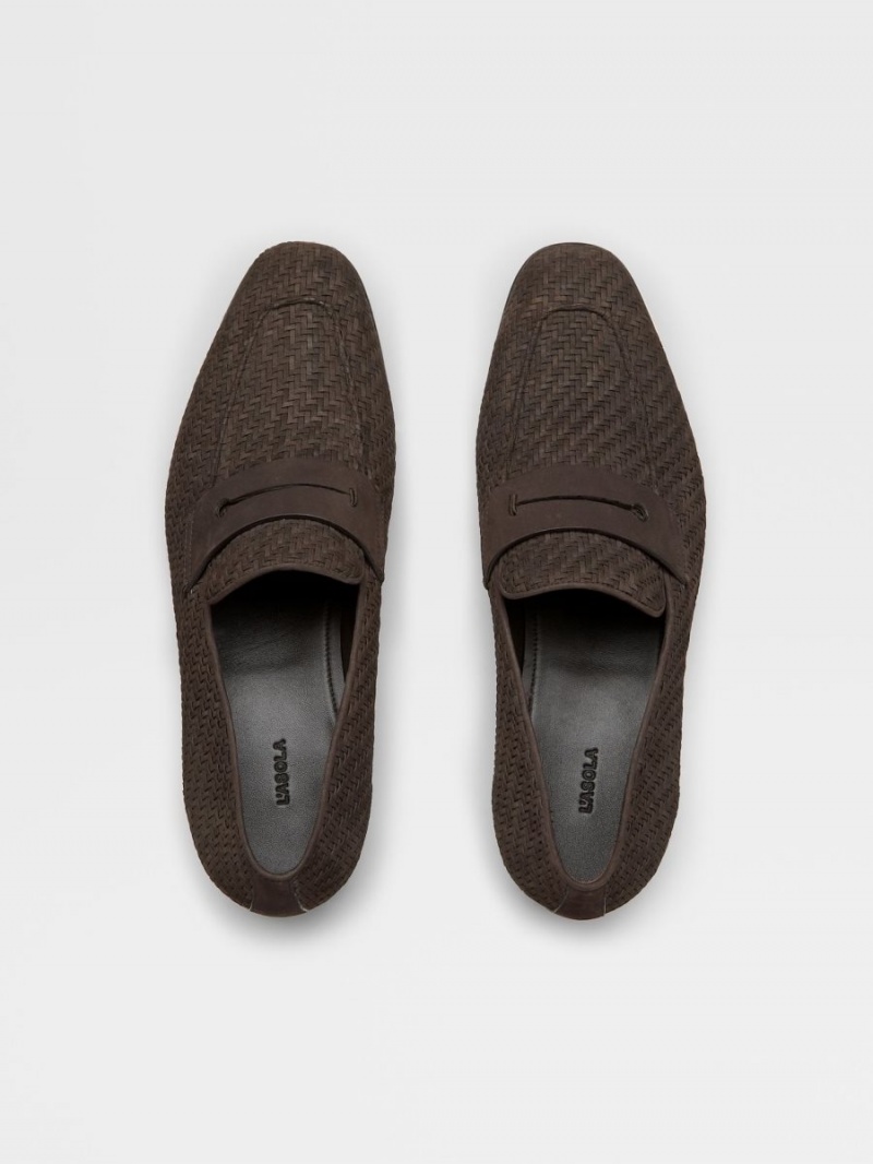 Dark Brown Zegna Pelletessuta Nubuck L'Asola Loafers | AUPVSXG-14