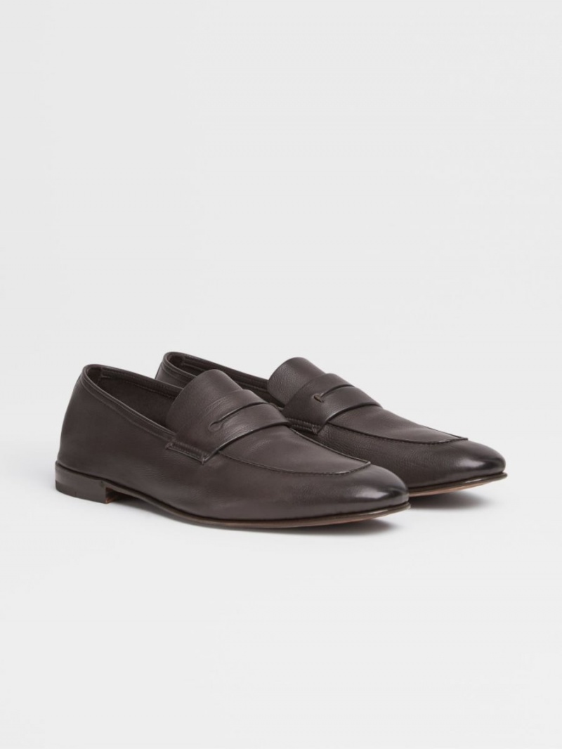 Dark Brown Zegna Soft Leather L'Asola Moccasin | DMGCANZ-52