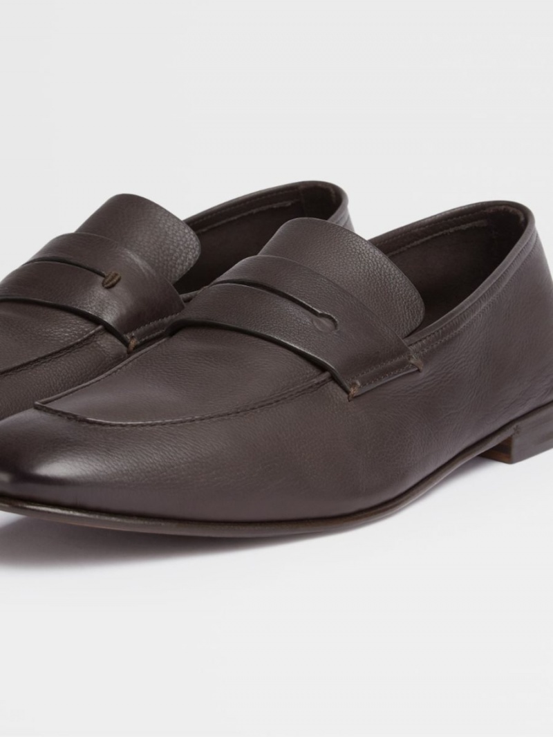 Dark Brown Zegna Soft Leather L'Asola Moccasin | DMGCANZ-52