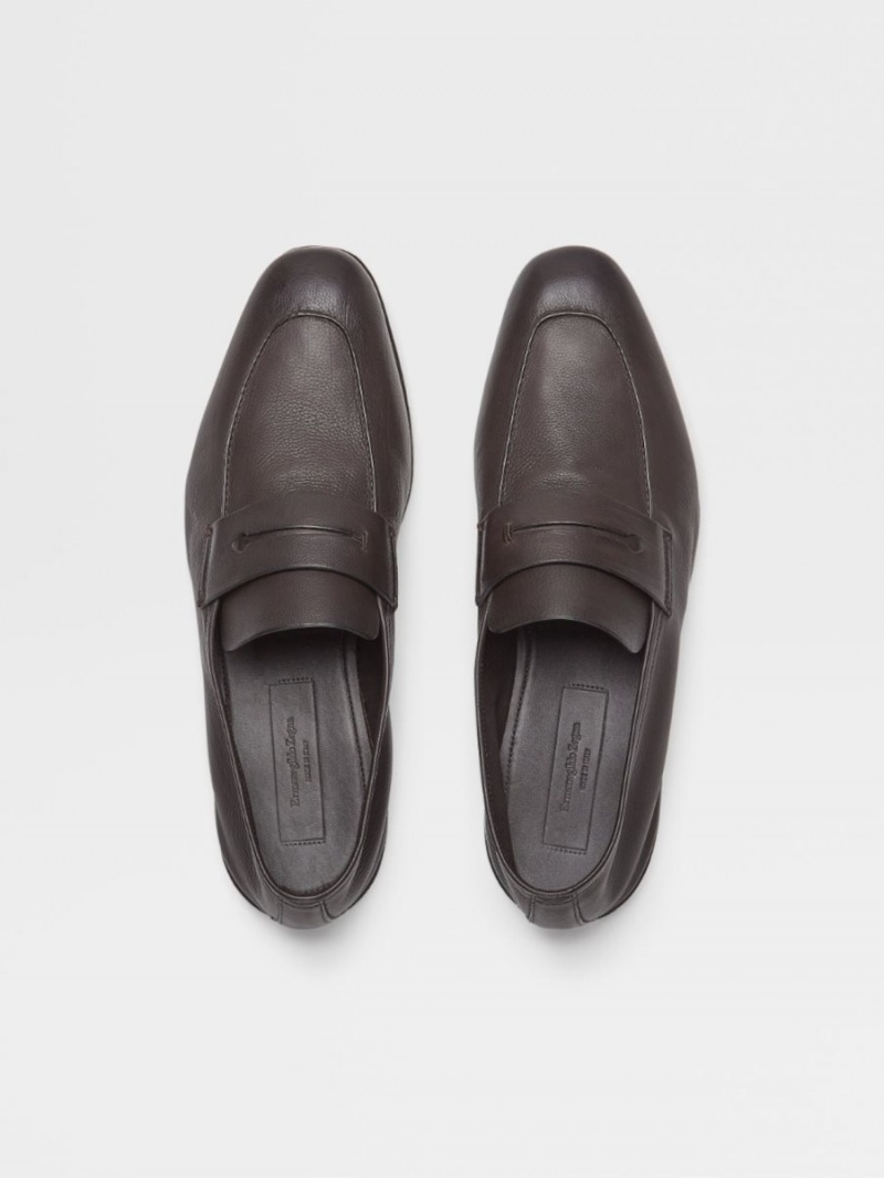 Dark Brown Zegna Soft Leather L'Asola Moccasin | DMGCANZ-52