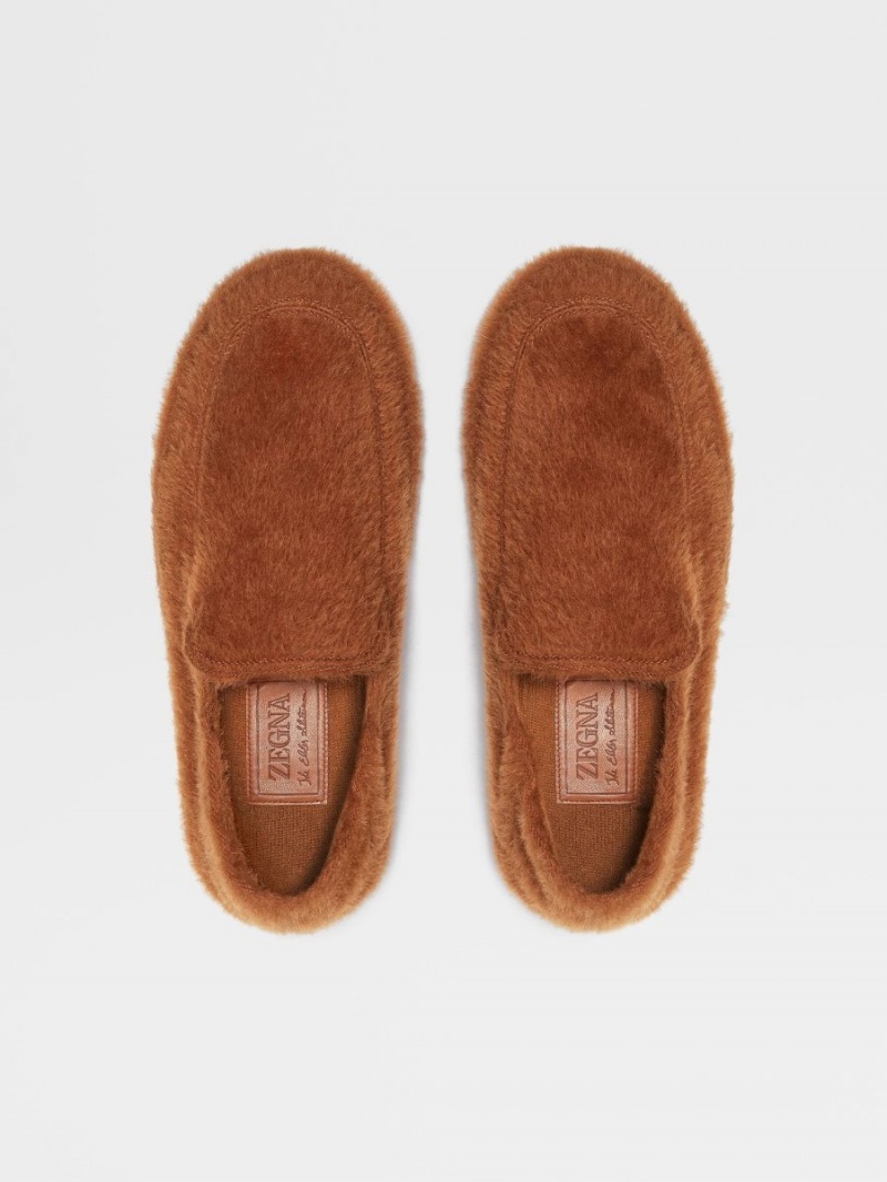 Dark Brown Zegna The Elder Statesman Alpaca And Wool Slippers | KHLDPYA-69