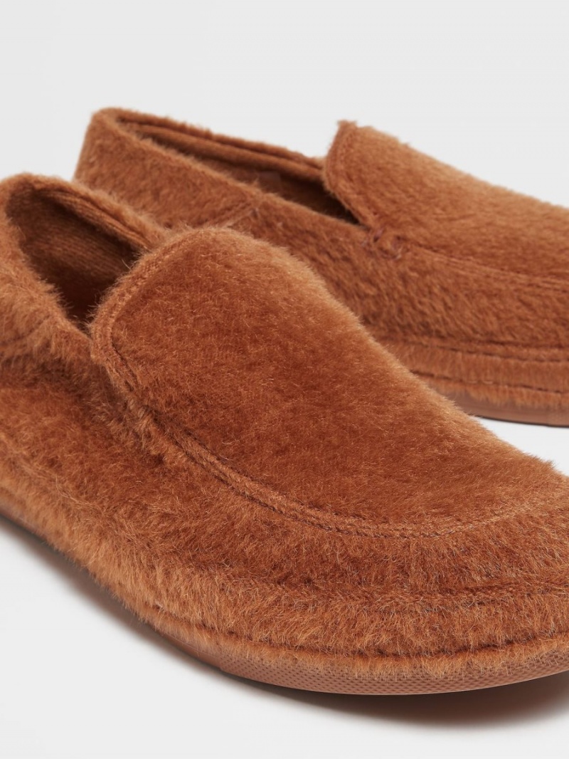 Dark Brown Zegna The Elder Statesman Alpaca And Wool Slippers | KHLDPYA-69