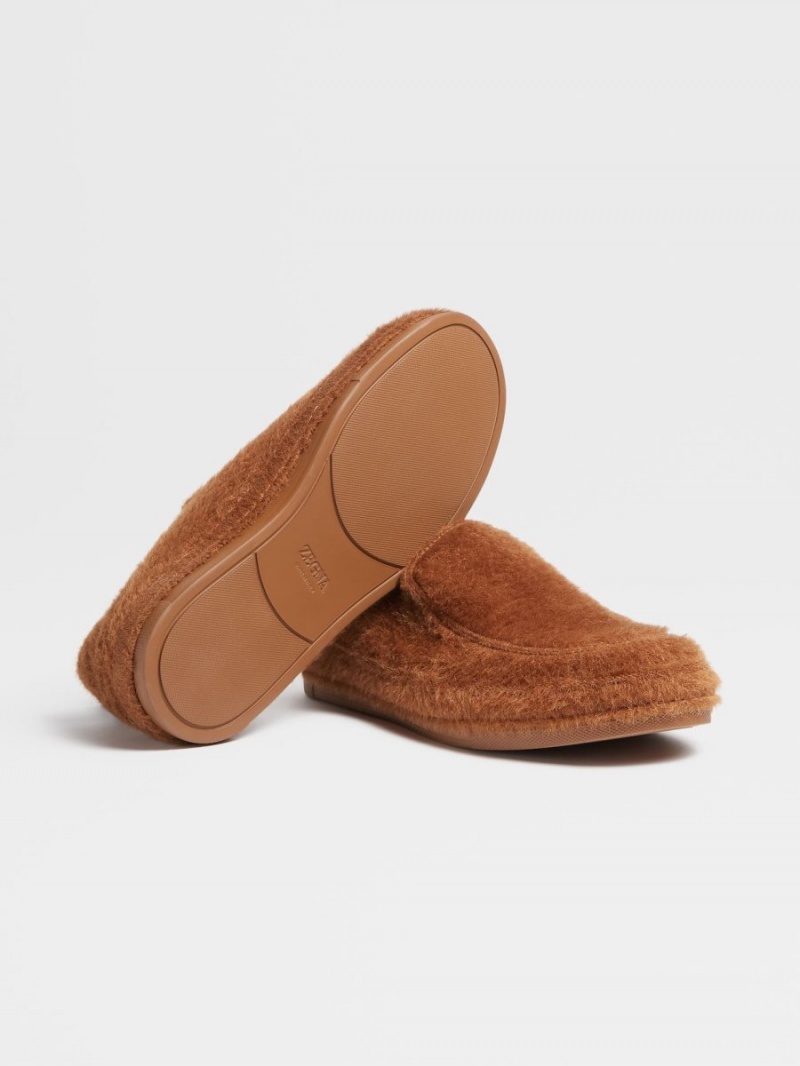 Dark Brown Zegna The Elder Statesman Alpaca And Wool Slippers | KHLDPYA-69