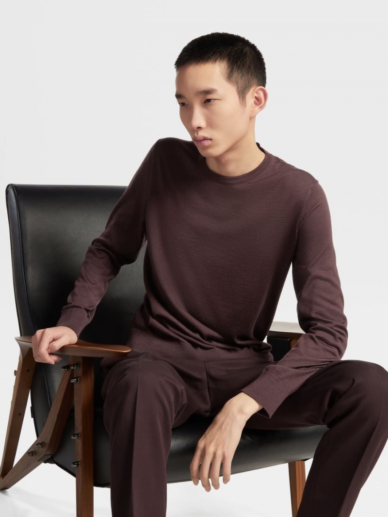 Dark Burgundy Zegna Cashseta Crewneck | DRAGTIC-78