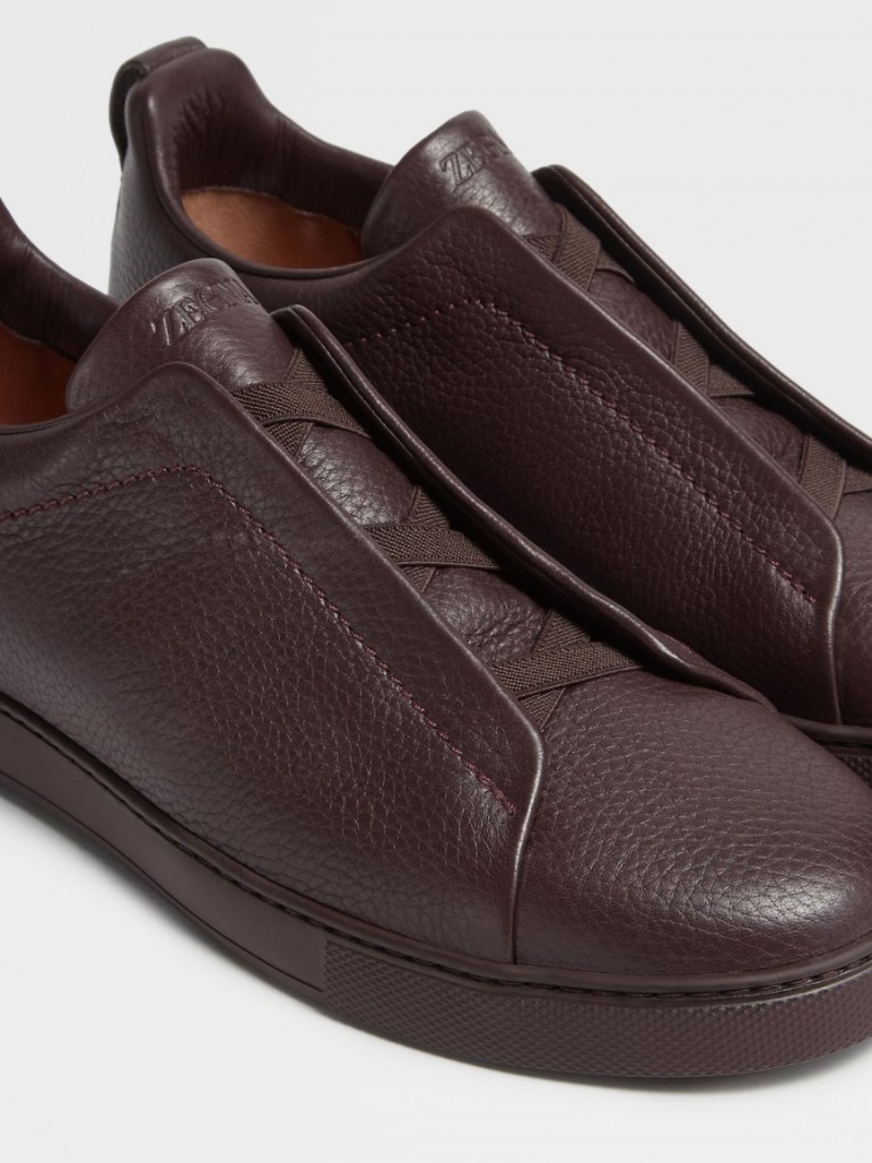 Dark Burgundy Zegna Deerskin Triple Stitch Sneakers | FTCLMHI-12