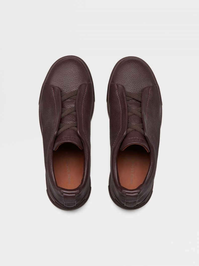 Dark Burgundy Zegna Deerskin Triple Stitch Sneakers | FTCLMHI-12