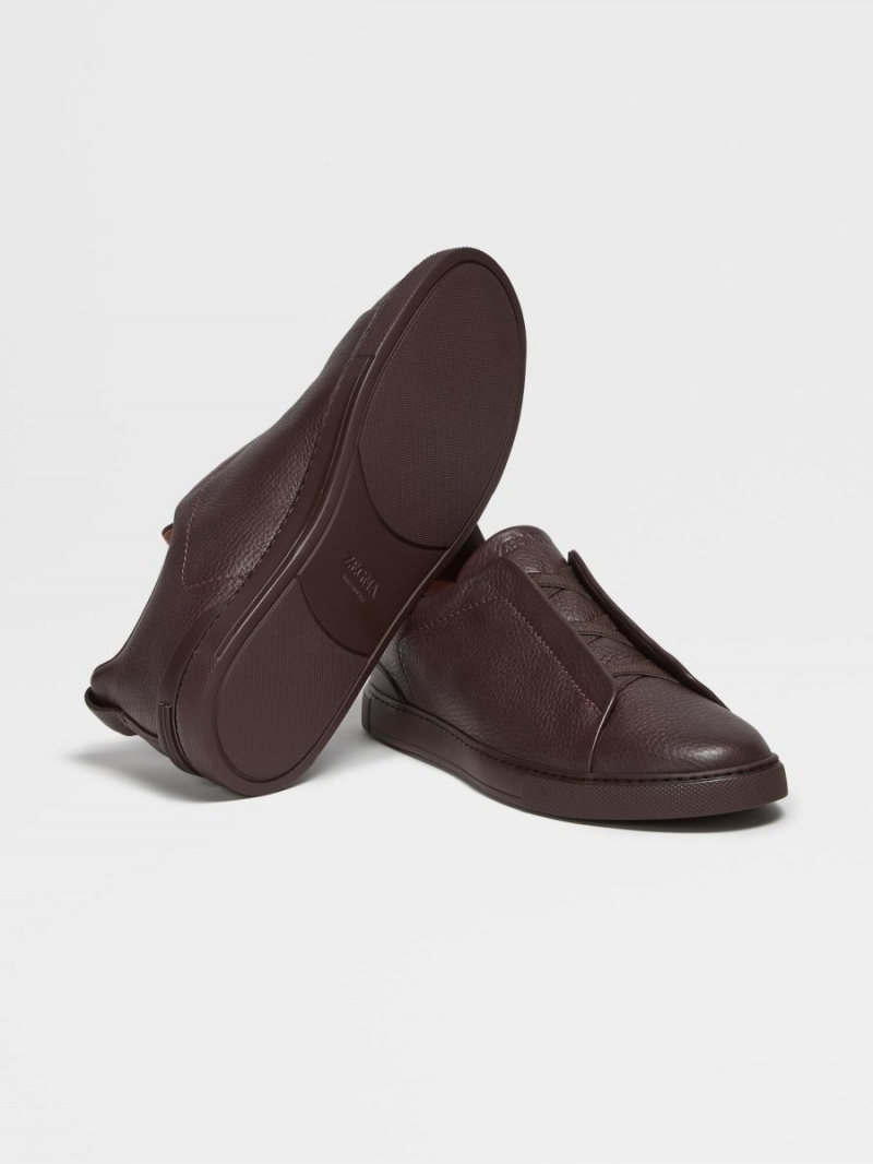 Dark Burgundy Zegna Deerskin Triple Stitch Sneakers | FTCLMHI-12