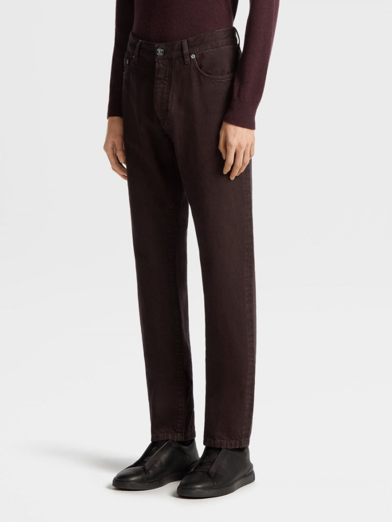 Dark Burgundy Zegna Marbled Cotton Roccia Jeans | RWUPIHZ-87