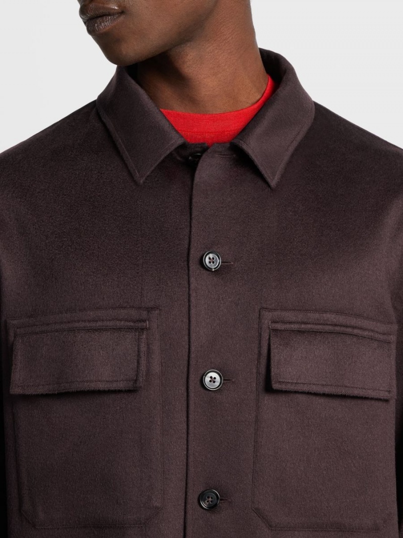 Dark Burgundy Zegna Oasi Cashmere Alba Overshirt | GPXNQCO-25