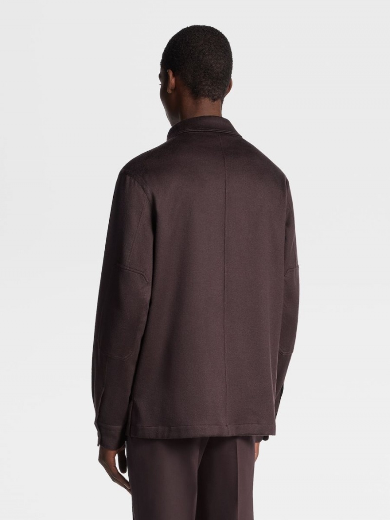 Dark Burgundy Zegna Oasi Cashmere Alba Overshirt | GPXNQCO-25