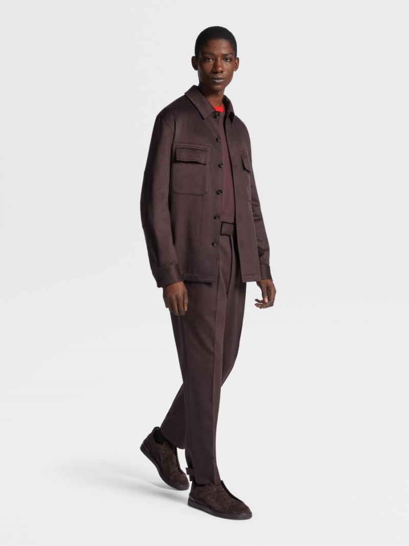 Dark Burgundy Zegna Oasi Cashmere Alba Overshirt | GPXNQCO-25