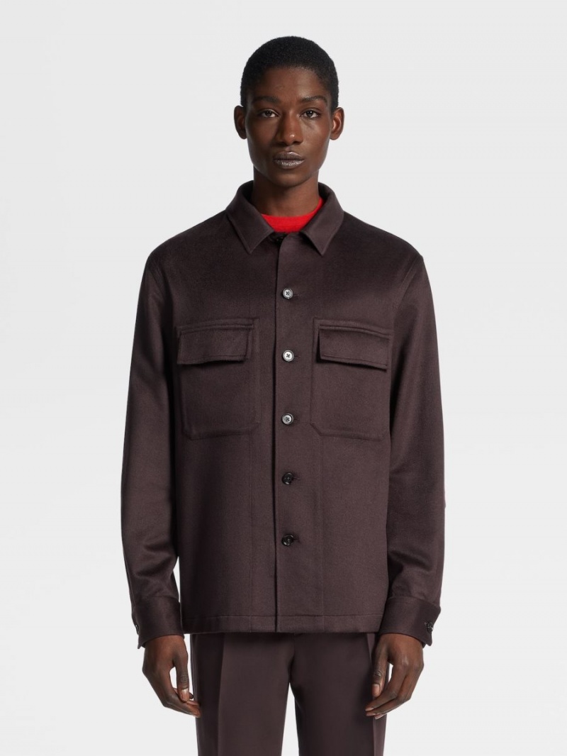 Dark Burgundy Zegna Oasi Cashmere Alba Overshirt | GPXNQCO-25