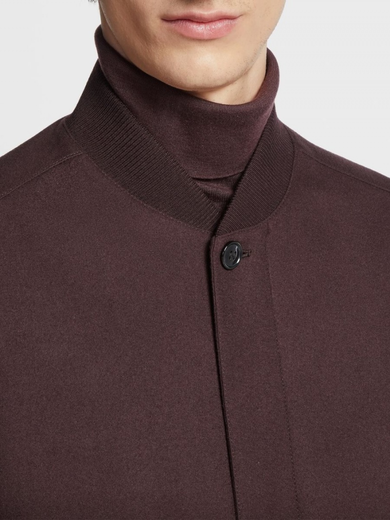 Dark Burgundy Zegna Oasi Cashmere Elements Bomber | AKLJIUN-52