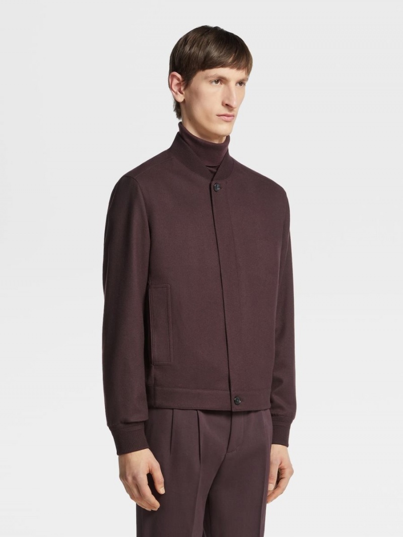 Dark Burgundy Zegna Oasi Cashmere Elements Bomber | AKLJIUN-52