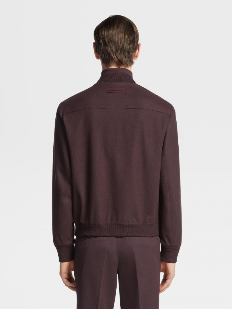 Dark Burgundy Zegna Oasi Cashmere Elements Bomber | AKLJIUN-52