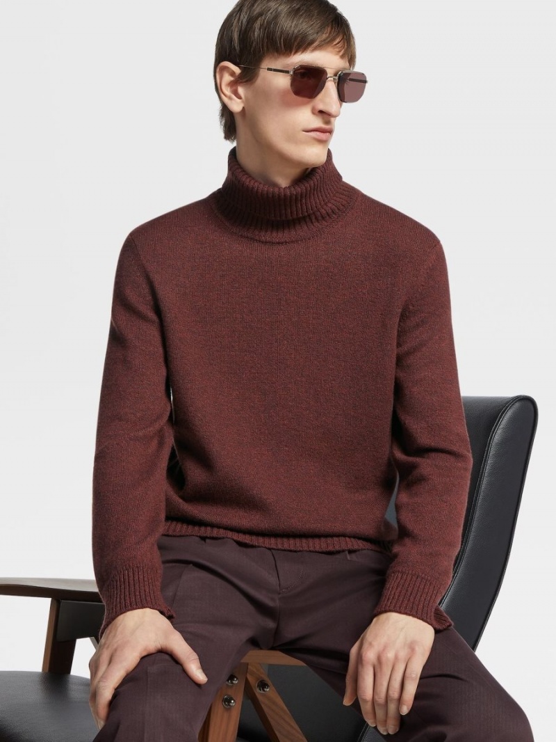 Dark Burgundy / Grey Zegna Oasi Cashmere Turtleneck | MXFSTAQ-56