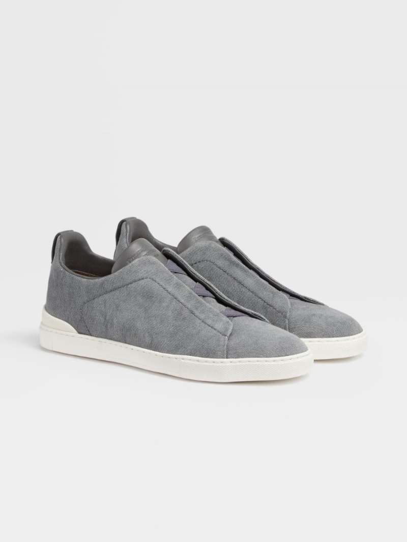 Dark Grey Brown Zegna Canvas Triple Stitch Sneakers | WAYGHLB-78