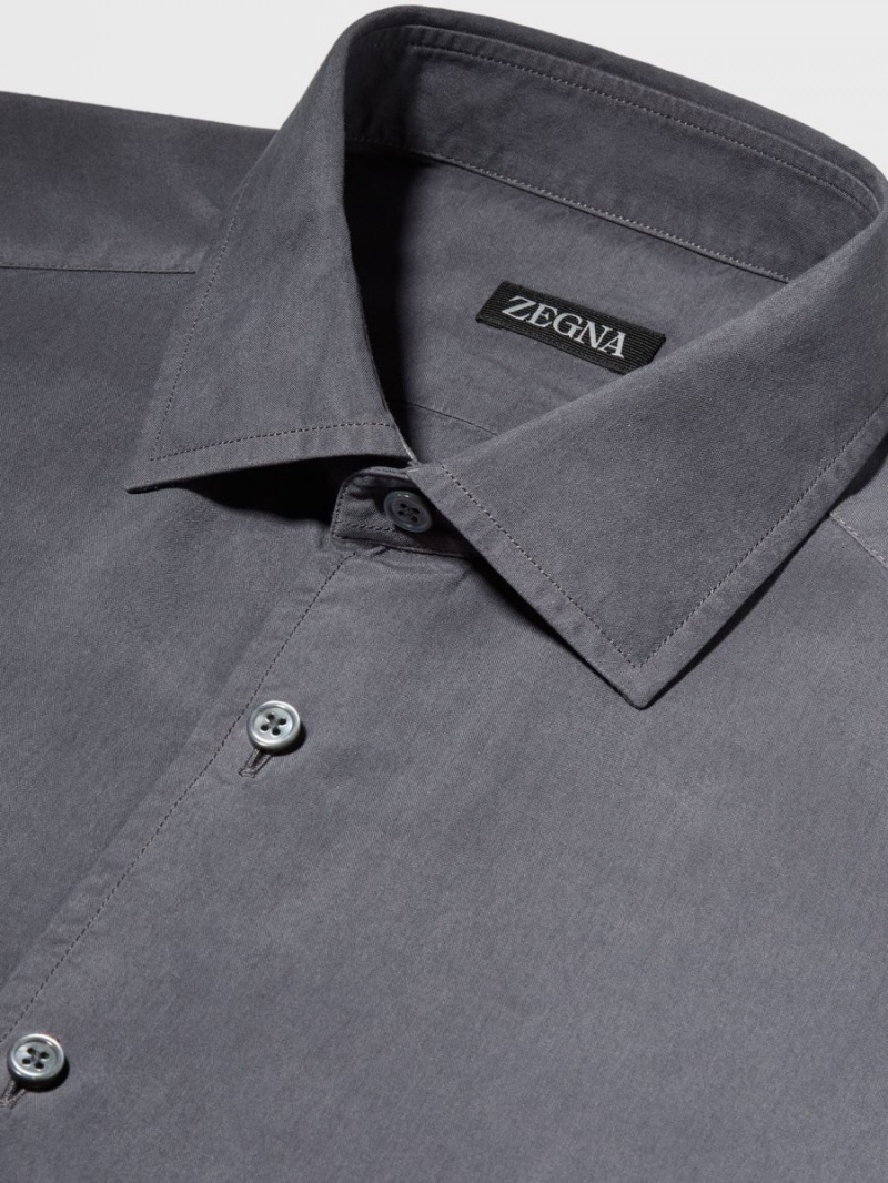 Dark Grey Zegna Garment Dyed Pure Silk Long-sleeve Shirt | SIZQMTR-98