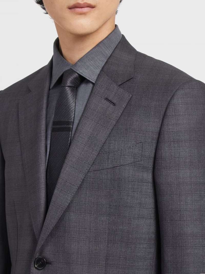 Dark Grey Zegna Prince Of Wales Centoventimila Wool Suit | GNKUMSJ-16